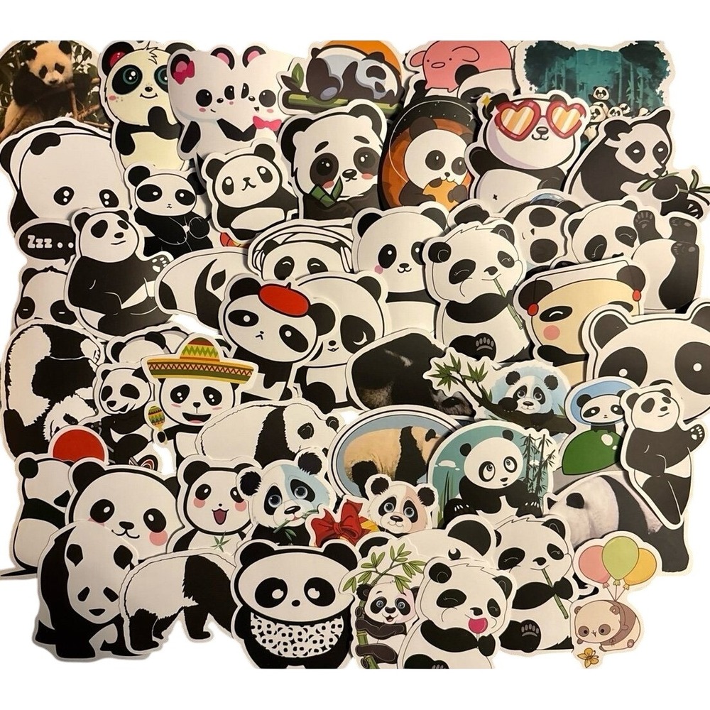 NEW 50pc Full Color Vinyl Cute Panda Stickers